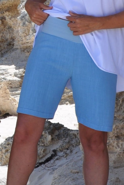 Linen shorts. Cotton shorts. Blue shorts white top. Tshirt  online Australia.
