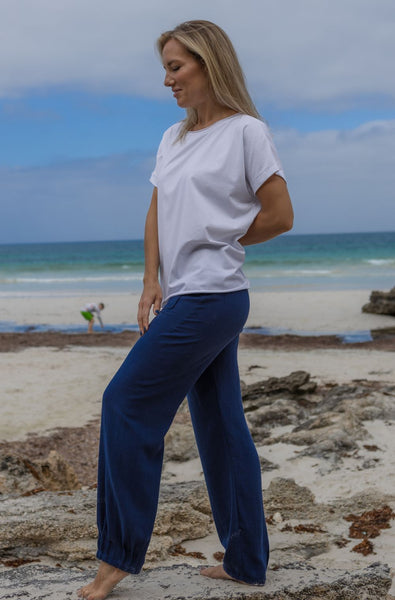 Navy blue pants. Line navy blue pants made in Australia. Cotton wear online.